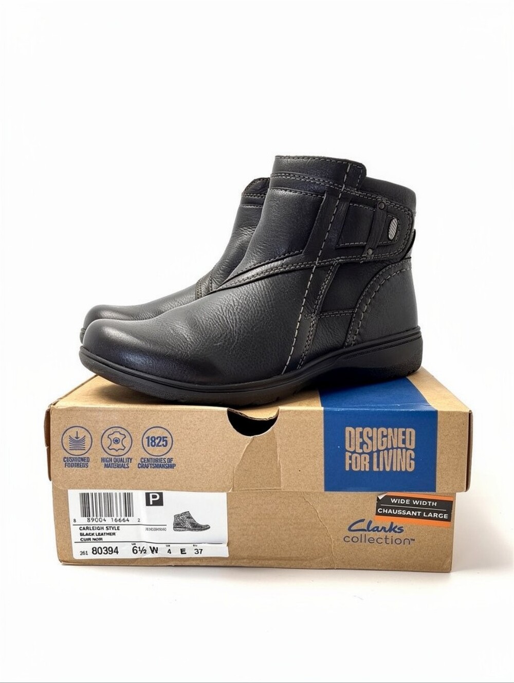 Clarks Carleigh Style Women's Black Leather Zip up Ankle Boots NEW Size 6.5W